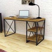 تصویر میز کامپیوتر راستین با جنس فلز و چوب 