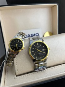 تصویر ست ساعت استیل کاسیو کیفیت عالی زنانه و مردانه دورنگ همراه دستبند و حلقه استیل Casio