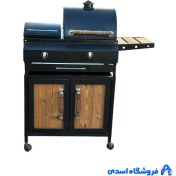 تصویر باربیکیو گازی زغالی پلوپز 70 سانت 6 شعله 6 چدن به همراه 1 پلوپز و کابینت کامل ترموود کلاف سنگین چرخ فلزی استپ دار 