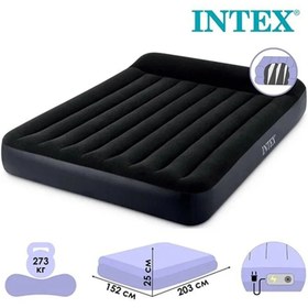 تصویر تشک بادی دونفره بزرگ طبی با پمپ باد برقی سرخود intex 64150