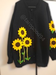 تصویر ژاکت بافت طرح شاخه گل آفتابگردان تاروپود - سایز ۳۸تا۴۰ / ۶۵ 