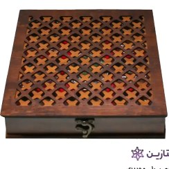 تصویر جعبه چوبی آجیل و شکلات مدل حصیری مدل D7 