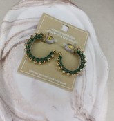 تصویر گوشواره سبز طلایی توپی حصیر دار i am 