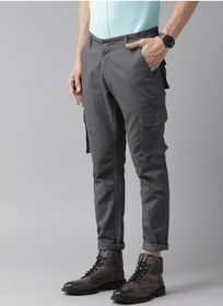 تصویر شلوار کارگو باریک مردانه به رنگ خاکستری تیره برند hubberholme Dark Grey Slim Fit Cargo Trousers for Men