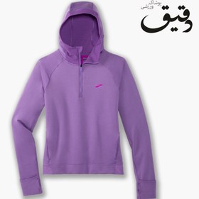 تصویر هودی نیم زیپ بروکس زنانه Brooks notch thermal Hoodie یاسی Brooks thermal Hoodie