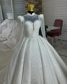 تصویر لباس عروس جسمیکو پولکی یقه خورشیدی دانن ساتن زونیکس جفت Bride dress