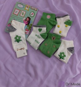 تصویر جوراب مچی زنانه تم سبز Women's ankle socks green theme