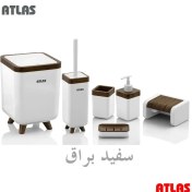 تصویر ست سرویس بهداشتی اطلس ATLAS 6 تکه مدل ژیوار طرح چوب 621 جدید کد 704 