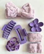 تصویر ست هدبند و مچ بند حوله ای - بنفش 