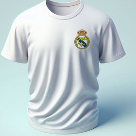 تصویر تیشرت سفید مردانه با لوگوی تیم رئال مادرید | ارسال رایگان |کانگورومارکت real Madrid logo design