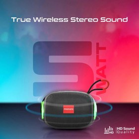 تصویر اسپیکر بلوتوثی قابل حمل پرومیت مدل CAPSULE-3 با نورپردازی RGB- رنگ مشکی LumiFlux™ High-Definition Wireless Speaker