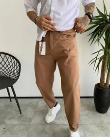 تصویر شلوار مام استايل لینن رنگ شکلاتی کد 5296 