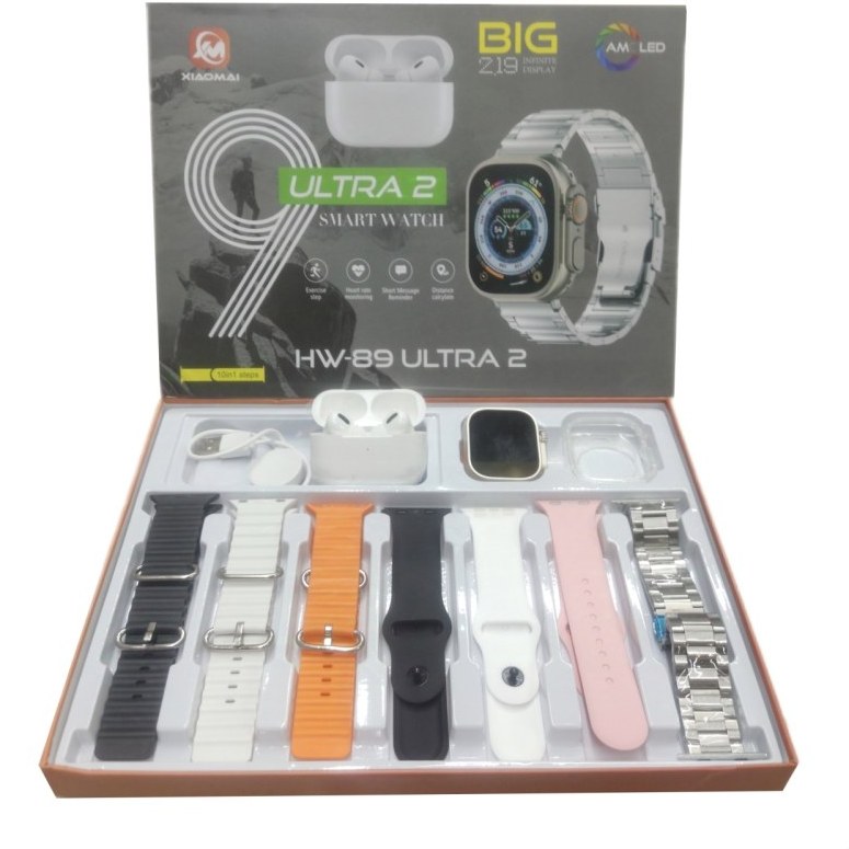 پک ساعت هوشمند الترا مدل HW-89 ULTRA2 با ۷ بند متنوع و ایرپاد پرو