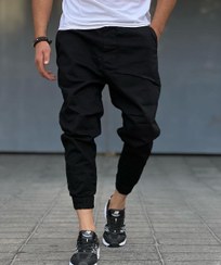 تصویر شلوار اسلش مردانه پارچه کتان دمپا گتر رنگ مشکی 