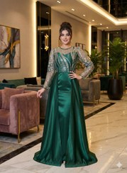 تصویر لباس مجلسی زنانه منجوق مدل ملودی با تور و ساتن آمریکایی 
