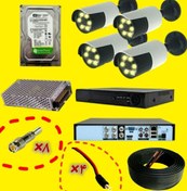 تصویر پک 4 عددی دوربین مداربسته 5 مگاپیکسل دید در شب رنگی "5MP CCTV Camera Kit with Color Night Vision – High-Quality Security Solution"