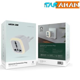 تصویر تبدیل 3 به 2 چراغدار گرین لاین مدل GNUCOVEULT Green Lion Universal Plug With LED Light EU GNUCOVEULT