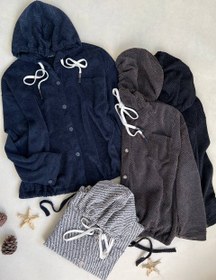 تصویر ست شکت مخمل کجراه و شلوار فوتر - زغالی / شکت 