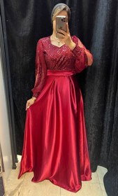 تصویر لباس مجلسی ماکسی و شب زنانه مدل سولینا - زرشکی / سایز4-50/52 Dress and long night