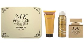 تصویر ست ادو پرفیوم زنانه لنکوم مدل LONKOOM 24K pure gold LONKOOM 24K pure gold Eau de Parfum Gift Set For Women 100ml