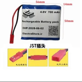 تصویر باتری شارژی اسباب بازی 4.8 ولت 700 میلی امپر سوکت JST باتری ماشین کنترلی 