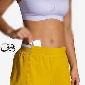 تصویر شلوارک ورزشی زنانه کشاله دار بروکس Brooks Run Within 4 خردلی BROOKS WOMEN RUN WITHIN