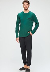تصویر ست لباس راحتی و خواب مردانه بلوز و شلوار سبز مونتین 