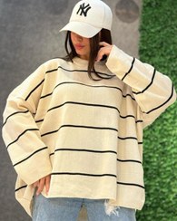 تصویر بافت راه راه زنانه سایز آزاد رنگ کرم و مشکی 