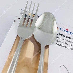 تصویر قاشق و چنگال استیل ۱۲ پارچه یونیک مناسب ۶ نفر 