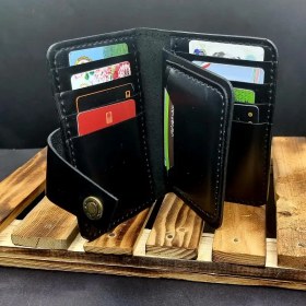 تصویر کیف جا کارتی چرم طبیعی مشکی مدل j109 leather card holder j108