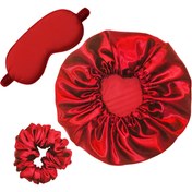 تصویر کلاه خواب ساتن به همراه چشم بند و کش مو 