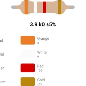 تصویر RESISTOR 1/4W 3.9K %5 – مقاومت ۱/۴ وات ۳.۹ کیلو اهم ۵% کربنی 