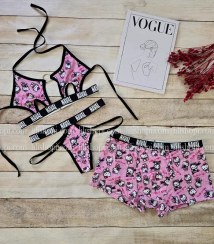 تصویر شورت کاپلی زن و مرد زنانه نیمتنه و شورت لامبادا مردانه شورت پادار جنس نخی طرح هلو کیتی 