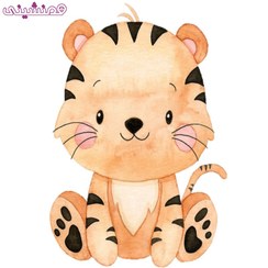 تصویر استند چوبی جشن و تولد تم حیوانات جنگل مدل ببر آبرنگی 