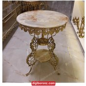 تصویر ميز برنجی برنزی فرانسوی چهار پايه دو طبقه French bronze table with four legs and two floors