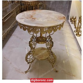 تصویر ميز برنجی برنزی فرانسوی چهار پايه دو طبقه French bronze table with four legs and two floors