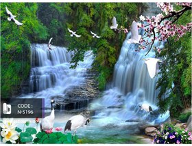 تصویر پوستر دیواری سه بعدی آبشار و پرنده کد N-5196 