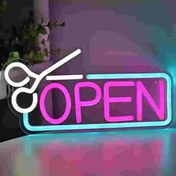 تصویر تابلو نئون ارایشگاه ما باز است 