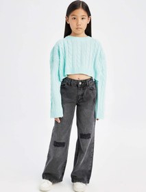 تصویر پلیور دخترانه آبی فیروزه ای دفکتو 