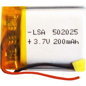 تصویر باتری لیتیوم پلیمر 3.7v ظرفیت 200mA ابعاد 502025 