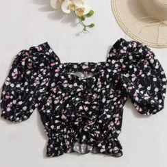 تصویر جدیدترین مدل شومیز کراپ زنانه نخی عروسکی گلگلی The newest model Women's blouse cotton doll Floral