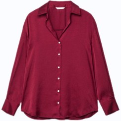 تصویر شومیز ساتن زرشکی زنانه استرادیواریوس-stradivarius مدل 10049 