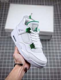 تصویر نایک ایر جردن ۴ متالیک سفید سبز Nike air jordan 4 metallic white and green 