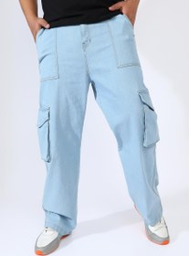 تصویر شلوار جین کارگو مردانه آبی روشن برند instafab plus Men's Light Blue Utility Cargo Denim Jeans