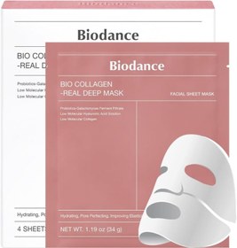 تصویر ماسک عمیق واقعی بیوکلاژن BIODANCE، ماسک مرطوب کننده یک شبه، به حداقل رساندن منافذ، بهبود الاستیسیته، 34 گرم x4ea 