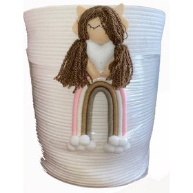 تصویر سبد لاندری قیطانی دختر مو فرفری 40 سانتی متر Curly Hair Girl Braided Laundry Basket 40 cm