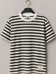 تصویر تیشرت رینگر باکسی طرح مچینست راه راه - سفید 