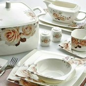 تصویر سرویس غذاخوری چینی ۱۳۰ پارچه ۱۲ نفره گل دار 