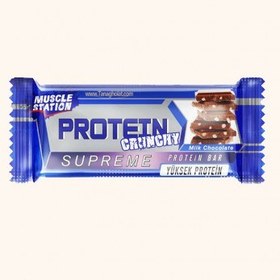 تصویر پروتئین بار شکلات شیری و برنجک ۴۰ گرم کرانچی ماسل – muscle station 