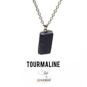 تصویر گردنبند سنگی اصل و معدنی تورمالین طرح راف با زنجیر استیل رایگان Rough design tourmaline stone necklace